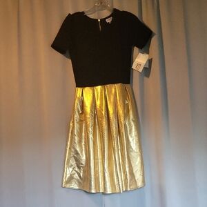 LuLaRoe Elegant Black and Gold Midi Dress